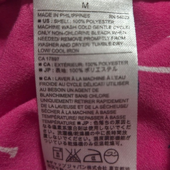 Banana Republic Pink Bamboo Print Sleeveless V-Neck Drawstring Waist Blouse M - Picture 4 of 4